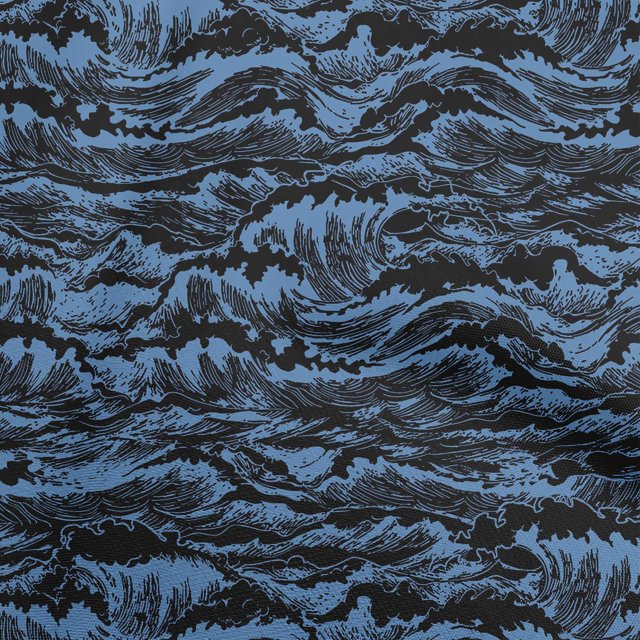 oneOone Rayon Medium Blue Fabric Asian Japanese Wave Sewing Craft Projects Fabric Prints By Yard 56 Inch Wide