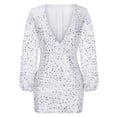 thumbnail image 4 of FAIWAD Robe Scintillante à Paillettes pour Femmes Portefeuille à Col en V Manches Longues Bouffantes Robe Froncée Ajustée Extensible Robe de Cocktail, 4 of 6