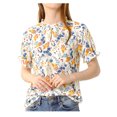 thumbnail image 1 of INSPIRE CHIC Women's Blouse Floral Ruffled Short Sleeve Ruffle Neck Casual Blouses M White Blue, 1 of 8