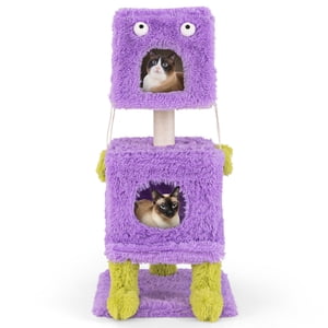 Gymax Tour de chat à thème de l'arbre de chat mignon avec 2 Condos privés & En peluche douce longue