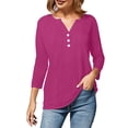thumbnail image 4 of Babysbule Manches 3/4 pour Haut d'Été pour Femmes Col Rond T-Shirt Ample Mode Tunique à Boutons 2025, 4 of 8