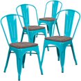 thumbnail image 1 of 4 Pk. Crystal Teal-Blue Metal Stackable Chair with Wood Seat, 1 of 7