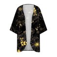 thumbnail image 4 of TIMIFIS Women Cardigan 3/4 Sleeves Open Front Lightweight Cardigan Draped Ruffles Knit Cardigan-Black-5-XXXXXLFall, 4 of 5