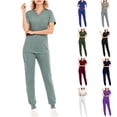 thumbnail image 4 of Scrubs Set for Women V-Neck Stretch Scrub Top and Drawstring Jogger Pants with 6 Pockets Anti Wrinkle Soft Nursing Uniform Set Solid Color Short Sleeve Long Pants Work Suit Purple, 4 of 4