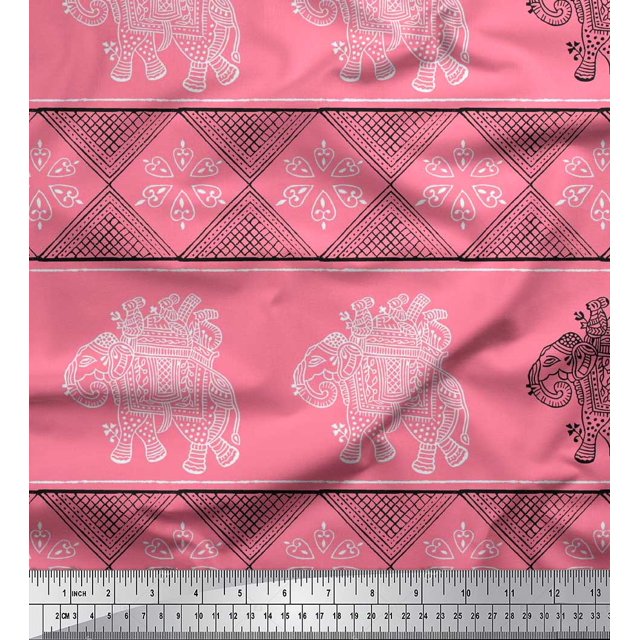 Soimoi Cotton Poplin Fabric Floral & Elephant Block Decor Fabric Printed Yard 42 Inch Wide