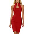 thumbnail image 2 of XiYing Robe Midi Élégante à Col Montant pour Femme, Robe de Cocktail Sans Manches Extensible et Infroissable avec Découpes et Goutte d'Eau pour Soirées Cocktail et Rendez-Vous, Taille Ajustée avec Silhouette de Sablier, S-TTG,, 2 of 9