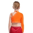 thumbnail image 2 of Manyakai Kids Girls Shiny Rhinestone Jazz Latin Modern Lyrical Dance Crop Tops Irregular Shoulder Orange 16, 2 of 7