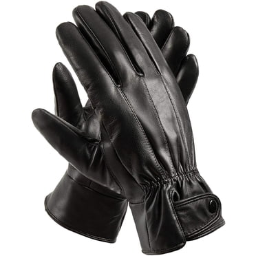 Gants d'Hiver pour Hommes en Cuir Noir pour Conduite, Habillés, en Véritable Cuir de Peau de Mouton, Chauds, Doublés en Molleton