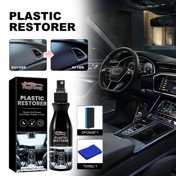 Agent de Restauration et de Remplacement de Plastique pour Voiture 100ml / Nettoyant Intérieur Automobile & Solution de Réparation de Plastique / Restaure Tableau de Bord, Panneaux de Porte, Pneus, Cuir & Caoutchouc / Protège contre la Décoloration & le Vieillissement