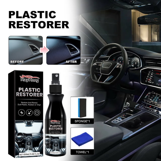 Agent de Restauration et de Remplacement de Plastique pour Voiture 100ml / Nettoyant Intérieur Automobile & Solution de Réparation de Plastique / Restaure Tableau de Bord, Panneaux de Porte, Pneus, Cuir & Caoutchouc / Protège contre la Décoloration & le Vieillissement