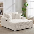 thumbnail image 3 of Oversized 60" Chaise Lounge Sofa Bed – Soft Upholstered Sleeper with Armrests, Cup Holder,Throw Pillows, USB & Type-C Charging Port– Modern Reading Chair for Living Room, Bedroom – Shell Smooth, Beige, 3 of 8