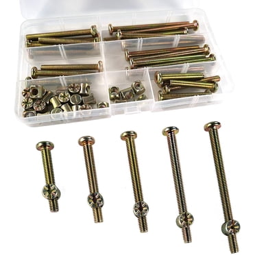 Kit de Remplacement de Quincaillerie pour Vis de Lit de Bébé, Ensemble de 50 M6x40mm/ 50mm/ 60mm/ 70mm/ 80mm Vis de Bouchon de Douille à Entraînement Hexagonal Assortiment d'Écrous de Baril pour Lits Têtes de Lit Chaises Meubles