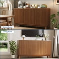 thumbnail image 3 of Modern Farmhouse Sideboard Buffet Cabinet – 58" Walnut Fluted Wood Credenza with Curved Doors, Adjustable Shelves, Versatile Storage for Dining Room, Kitchen, Living Room, or Coffee Bar, Walnut, 3 of 8