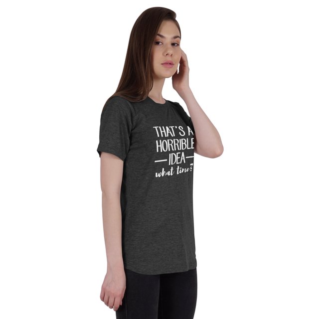 Inkmeso Haut Citation pour Femme C'est une Idée Horrible Quelle Heure? T-Shirt à Imprimé Graphique
