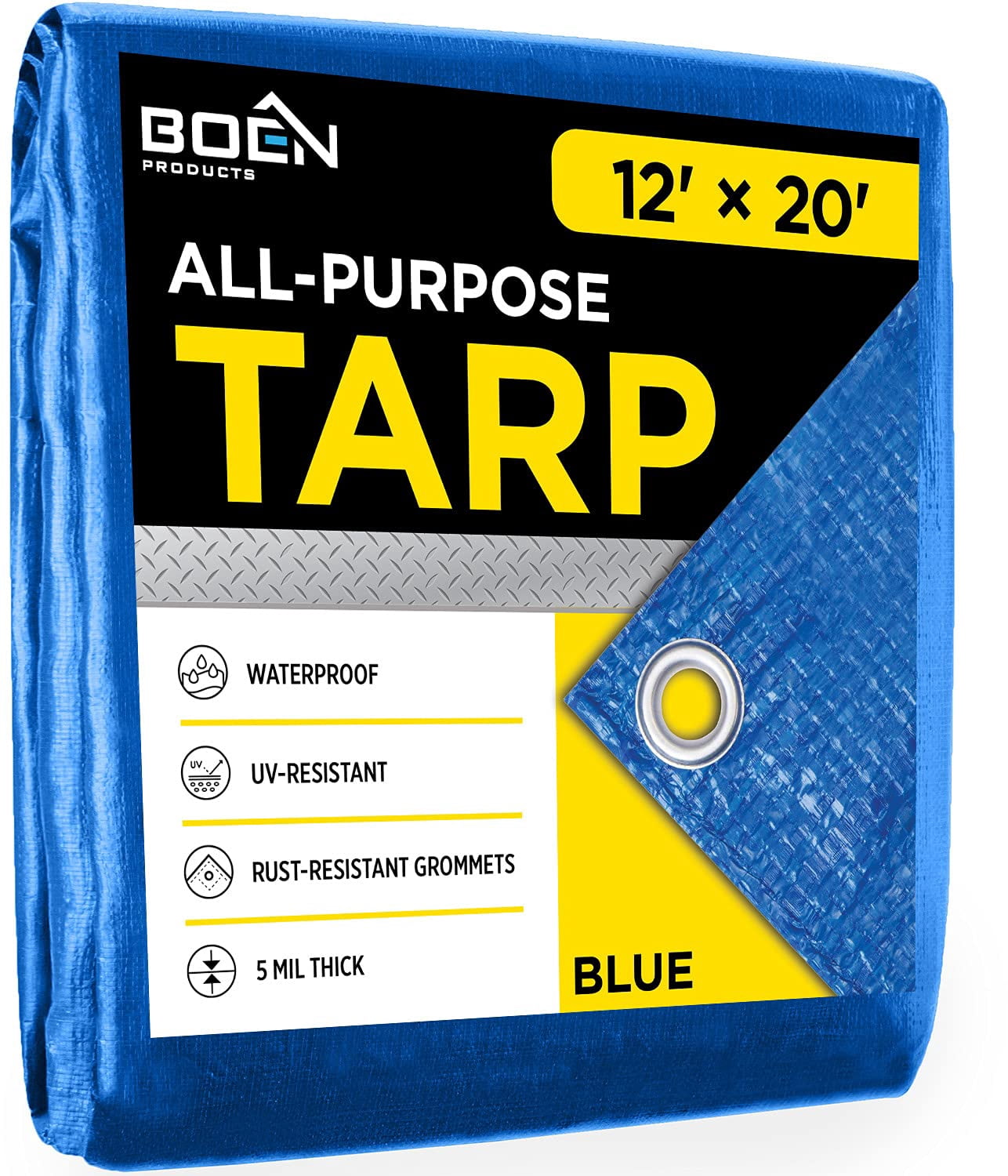 Multi-Purpose Large Tarp Waterproof Cover | Blue 12' x 20' 5 Mil Thick | Rip Proof Tarps | Thick Weave Material UV Resistant Great for Tarpaulin Canopy Tent Boat RV or Pool Cover