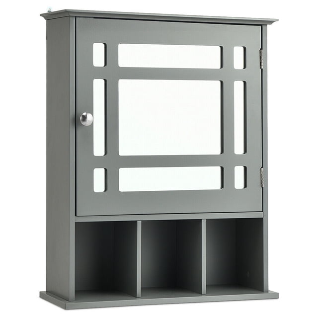Gymax Wall Mount Mirrored Medicine Cabinet with Adjustable Shelf, Grey