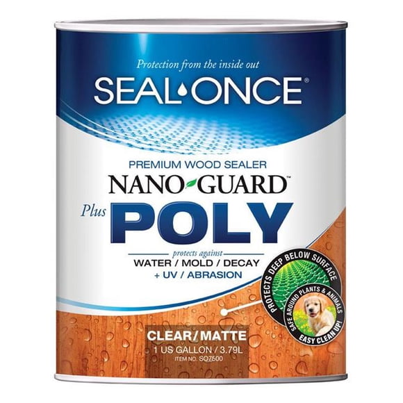 Seal-Once Nano+Poly Penetrating Wood Sealer with Polyurethane - Premium Waterproof Sealant -1 Gallon & Clear