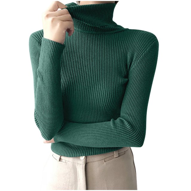 Timegard Fall Sweaters for Women High Neck Slim Fitting Pullover Casual Long Sleeve Bottom Tops Solid Color
