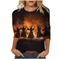 thumbnail image 1 of WZXFASHION 2025 T-Shirts d'Halloween pour Femmes Manches 3/4 T-Shirts Graphiques de Sorcière Hauts de Festival Chandails à Col Rond Chandails Amusants Économies du Printemps Liquidation T-shirt à Manches Longues pour Femmes, 1 of 5