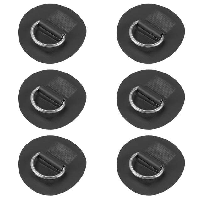 Unique Bargains 6pcs 6cm Black D Ring Patch PVC Stainless Steel Round Shape D Ring Pads for Inflatable Boat Kayak