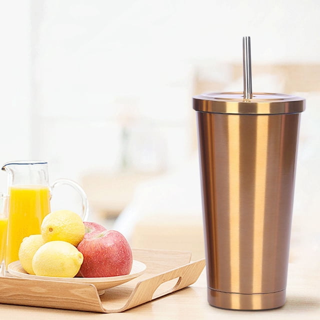Tasse à Paille en Acier Inoxydable à la Mode 500ml Grande Capacité Isolation sous Vide Portable Cadeau