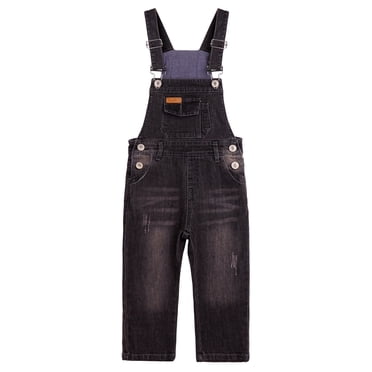 KIDSCOOL SPACE Little Boys Slim Fit Jeans,Ripped Bib Pocket Fashion Denim Overalls,Grey,6-7 Years