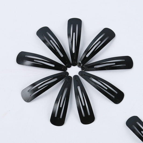 50Pcs Girl Black Hair Clips Barrettes Snap Clips Metal Epoxy Snap