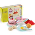 thumbnail image 1 of Tea Party Tableware Wooden Handicraft Toy Kitchen Pretend Play Set Cooking Coffee Bread For Toddlers Kids Birthday Gift Favors, 1 of 7