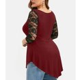 thumbnail image 4 of Heliisoer Plus Size Floral Lace Women Solid O-Neck Asymmetric Three Quarter Tops, 4 of 7