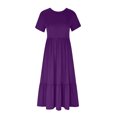 thumbnail image 4 of Penkiiy Robe Maxi Évasée d'Été Décontractée pour Femme à Manches Courtes et Col Ras du Cou, Fluide, Asymétrique, à Étages, Robe de Plage avec Poches, m Violet, 4 of 8