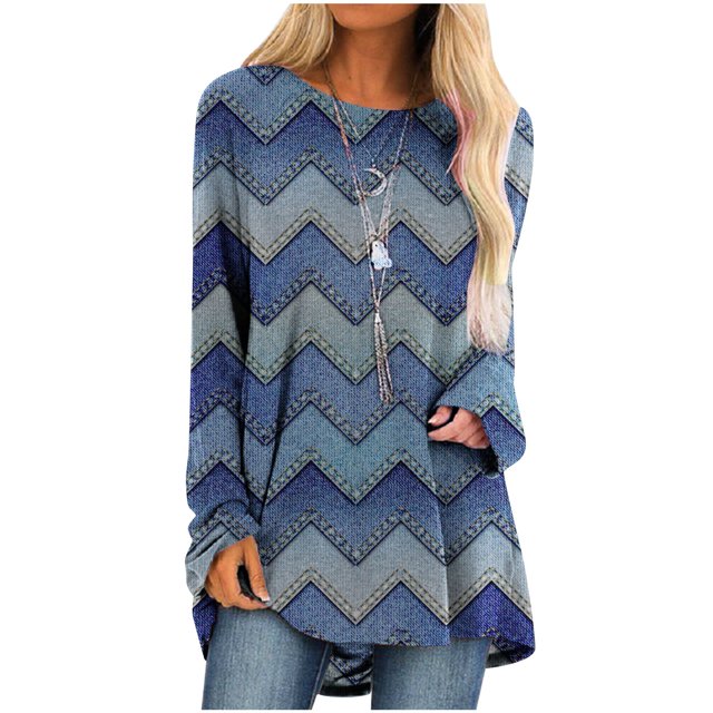 IROINID Tops Long Sleeve pour Femmes Épargne Tops Lounge Socket Geometry Imprimés, Bleu