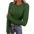 thumbnail image 3 of YOIAVAIOY Women Long Sleeve Shirts Rib Knit Slim Fit Basic Tees Fall Casual Outfits Spring Fall Undershirts Green XXL, 3 of 9