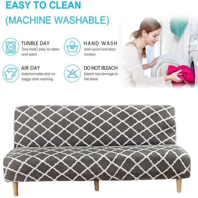 2024 Futon Slipcover Armless Sofa Covers Stretch Sofa Bed Slipcover Protector Elastic (Light Gray Animal)