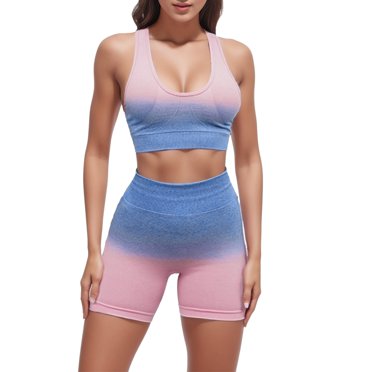 Cathalem Ensembles d'Entraînement Décontractés 2 Pcs pour Femmes Leggings Taille Haute Fronces avec Soutien-Gorge de Sport Tenues de Gym Yoga, Rose m