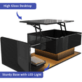 thumbnail image 3 of LED Coffee Table for Living Room Black Lift Top Coffee Tables Modern Center Table with Storage Hidden Compartment High Gloss Lift Tabletop, 3 of 8