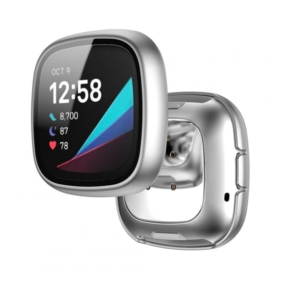 Protective Case Integrated Full Screen Protector Cover Compatible For Fitbit Versa3 Sense Smart Watch silver