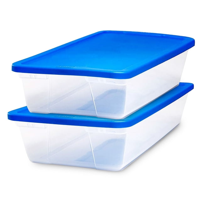 Homz Snaplock 41 Qt Contenant de Rangement en Plastique Empilable avec Couvercle, Lot de 2, Bleu