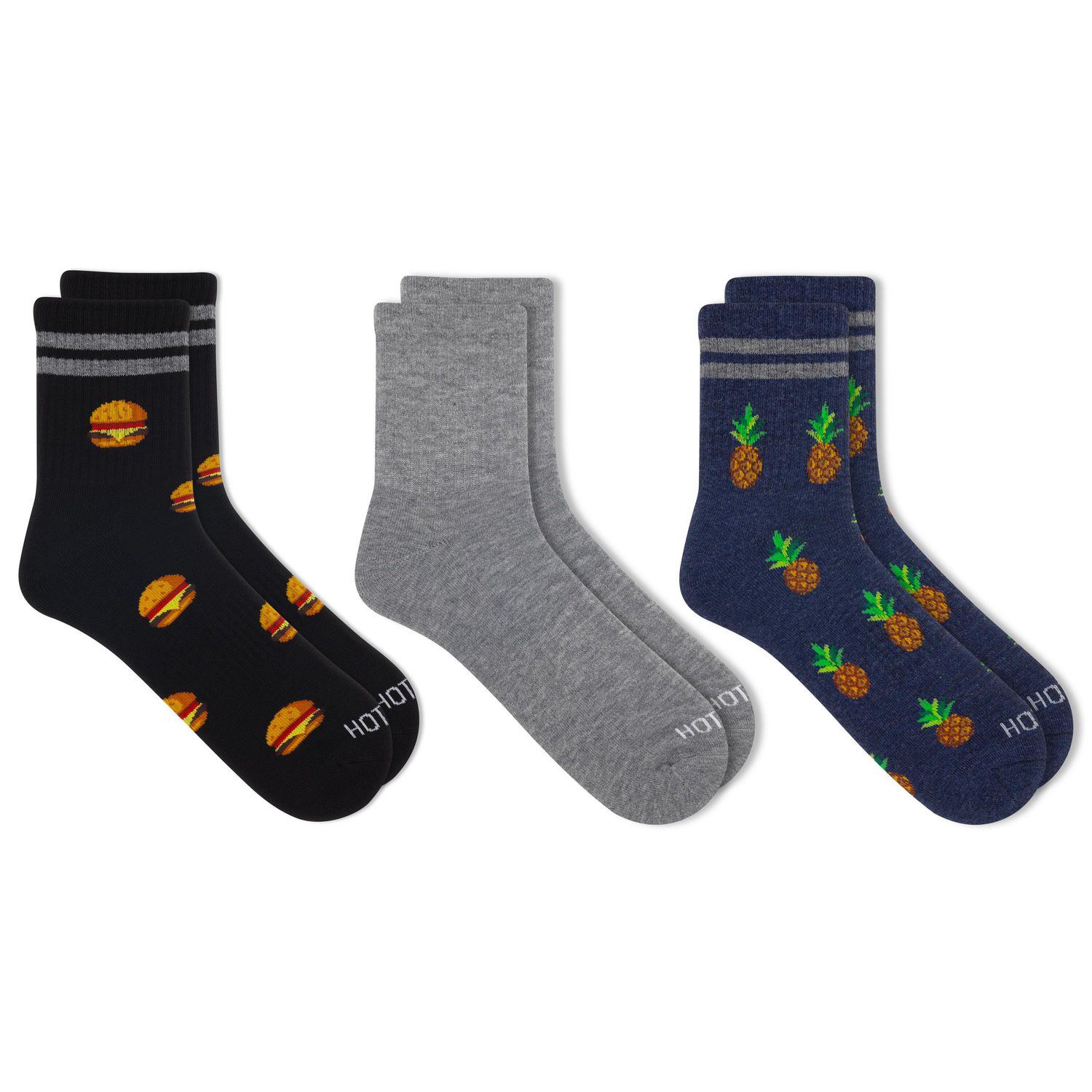 HOTSOX Men's Cushioned 3 Pair Fashion Mid-Crew Sock Size 6-12