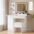 thumbnail image 2 of GloryStar Vanity Desk with Mirror and Lights, Makeup Vanity Power Outlets Makeup Table with Drawers & Cabinet, Storage Stool, Dressing Table for Bedroom, 2 of 8