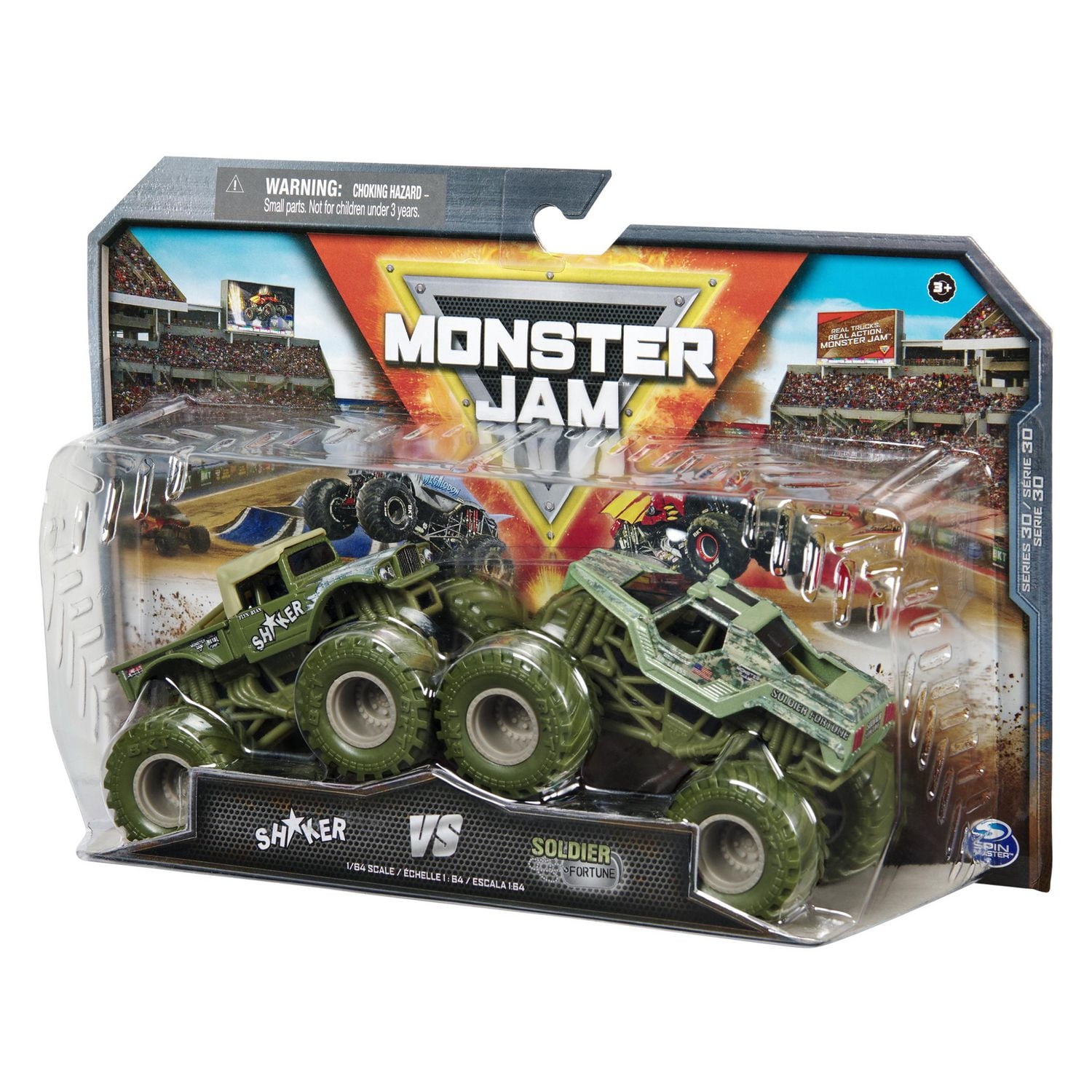 SPINMASTER Monster Jam, Monster trucks officiels en métal moulé Shaker contre Soldier Fortune, échelle 1:64, jouets pour garçons à partir de 3 ans