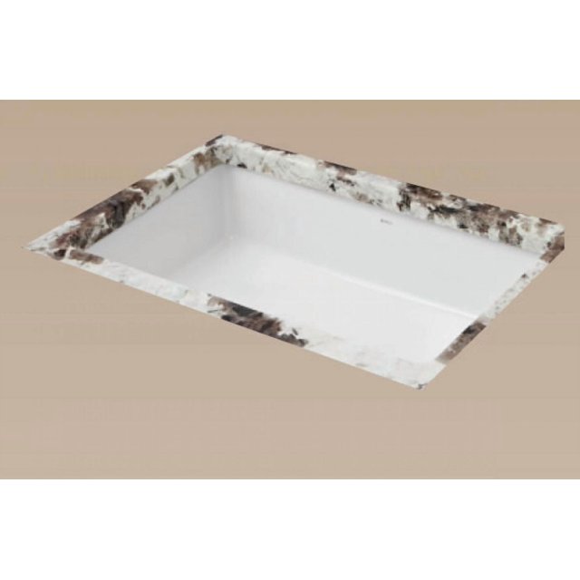 American Imaginations 19.5-in. W 15.75-in. D CSA Certified rectangle bathroom undermount sink in white ceramic with enamel glaze finish, featuring a marble-patterned countertop edge, designed for deck mount faucet installation and undermount fitting, suitable for compact bathroom spaces.