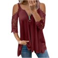 thumbnail image 1 of Nouvelle Année Nouveau Vous! Chandails pour les Femmes L'action de Grâce Tenue Femmes Pull Robe pour les Femmes Cadeaux pour les Femmes Femmes Chandails Femmes Dentelle Décontractée Demi Manches Col Fermeture Éclair Creux T-Shirt Blous, 1 of 6