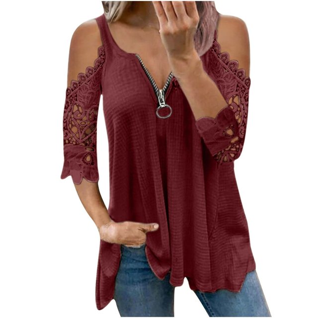 Nouvelle Année Nouveau Vous! Chandails pour les Femmes L'action de Grâce Tenue Femmes Pull Robe pour les Femmes Cadeaux pour les Femmes Femmes Chandails Femmes Dentelle Décontractée Demi Manches Col Fermeture Éclair Creux T-Shirt Blous