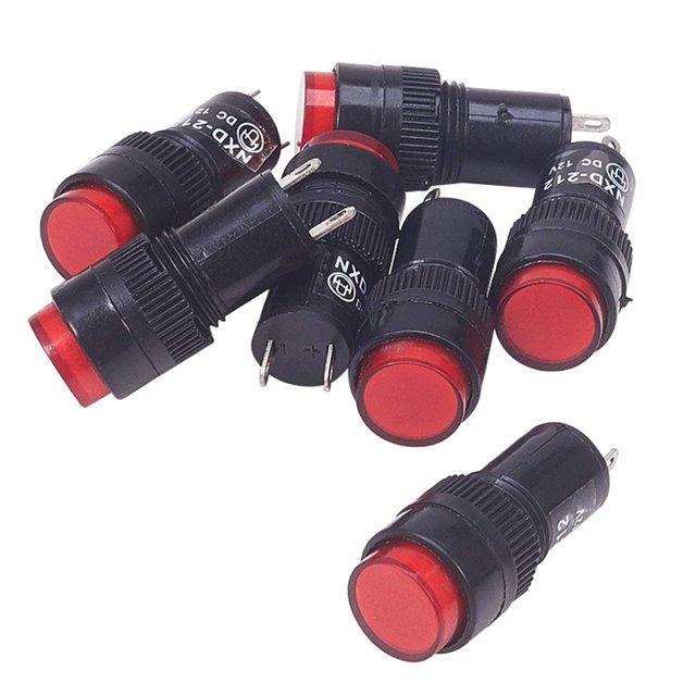 Othmro Indicator Lights DC 12V, NXD-212 Red Neon Bulb, Flush Panel Mount 12mm, 7Pcs