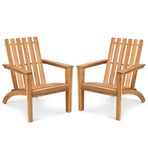 Patiojoy 2PCS Wooden Adirondack Chair W/Ergonomic Design Outdoor Lounge Armchair Acacia Wood chair for Yard&Patio
