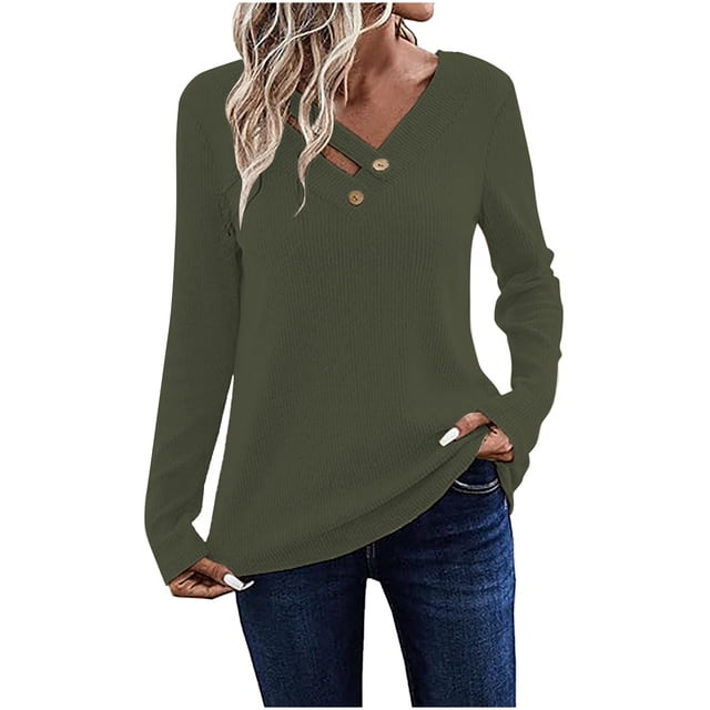 Womens Long Sleeve V Neck T Shirts 2025 Casual Basic Ribbed Knit Tops Lightweight Stretch Pullover Sweater Shirts