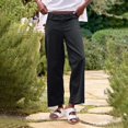 thumbnail image 4 of Women's Linen Pants - High Waisted Flare Wide Leg Capri Work Pants with Pockets, 4 of 6