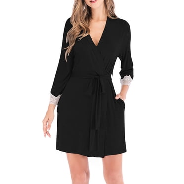 Timegard Nightgowns for Women Lace 3/4 Sleeve Short Robe Lightweight Bathrobes Comfy Soft Sleepwear