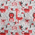 thumbnail image 1 of oneOone Rayon Red Fabric Cute Animal Dress Material Fabric Print Fabric By The Yard 56 Inch Wide, 1 of 4
