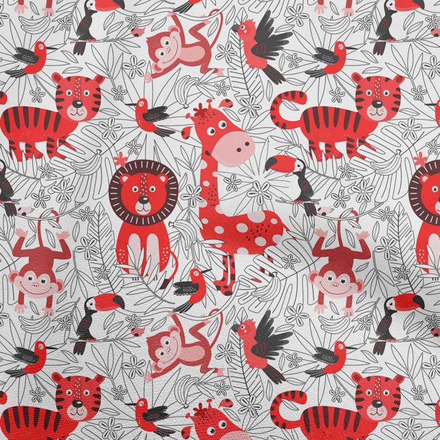 oneOone Rayon Red Fabric Cute Animal Dress Material Fabric Print Fabric By The Yard 56 Inch Wide